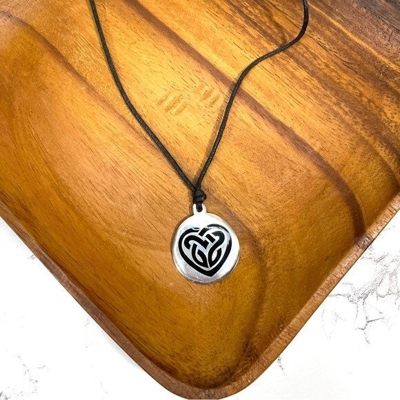 Celtic Knot Heart Necklace Irish Jewelry Round Pendant on Leather Cord - Picture 3 of 6